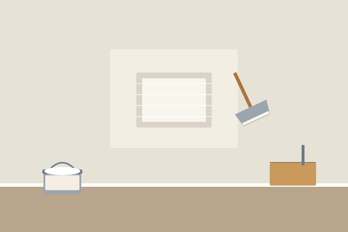 A drywall patch being finished with a putty knife