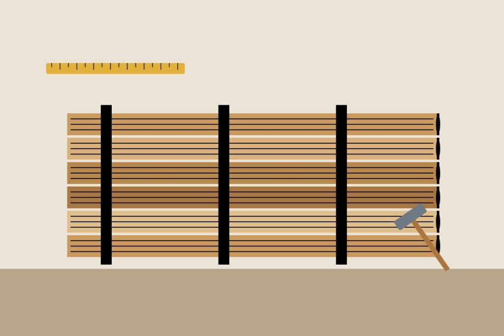 A stack of wooden boards in different tones