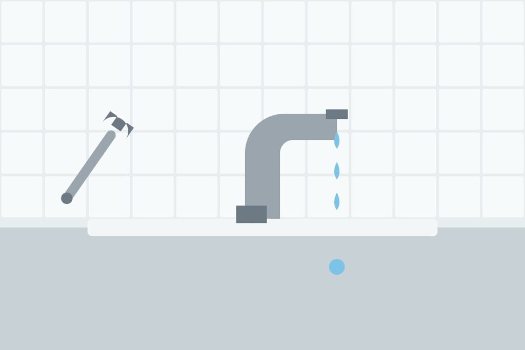 A dripping tap beside an adjustable wrench
